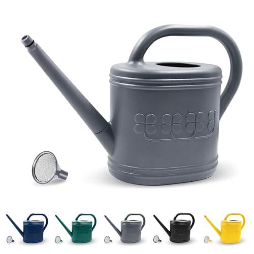 Giftsfaloy 2 Gallon Watering Can Outdoor Watering Can for Plants Garden Water Can with Removable Long Spout and Stainless Steel Sprinkler Head Large Water Can for Greenhouse Grey 2 Gallon - Image 1