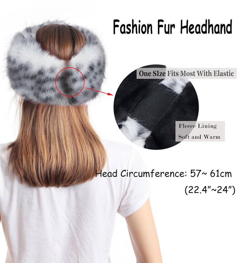 LA CARRIE Faux Fur Headband with Stretch Women's Winter Earwarmer Earmuff(Gray Leopard Printed) - Image 2