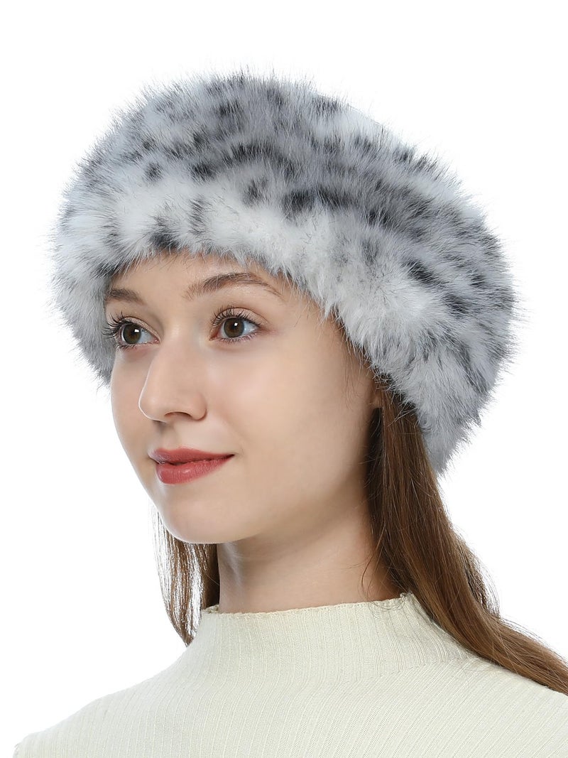 LA CARRIE Faux Fur Headband with Stretch Women's Winter Earwarmer Earmuff(Gray Leopard Printed) - Image 1