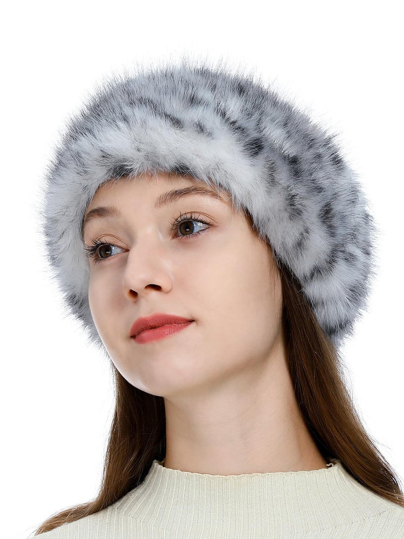 LA CARRIE Faux Fur Headband with Stretch Women's Winter Earwarmer Earmuff(Gray Leopard Printed) - Image 4