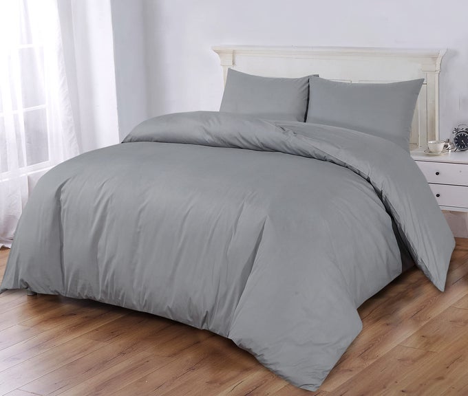 100 EGYPTIAN COTTON 300 THREAD COUNT DUVET COVER WITH PILLOW CASE BEDDING SET KING GREY