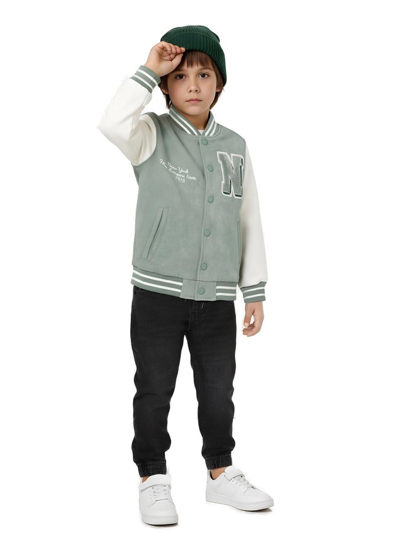 Max Boys Chennile Embroidered Varsity Jacket (Green_2-3 Y) - Image 5