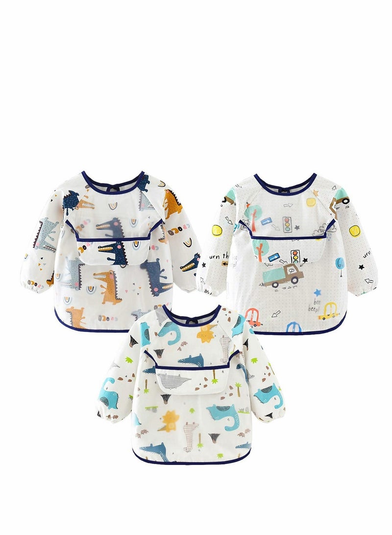 Excefore Baby Waterproof Sleeved Bib, Long Sleeve for Toddler, 3 Pack Infant Art Smock Apron 6-36 Months - Image 1