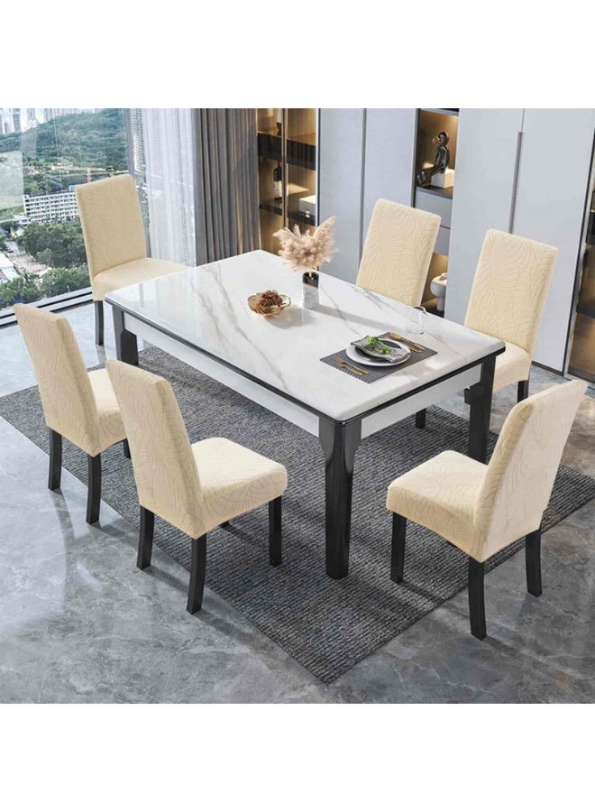 Anmi 100% Waterproof Dining Chair Covers Set of 6, Stretchable Slipcovers for Kitchen & Restaurant Chairs (Large, Leaves-Beige) - Image 2