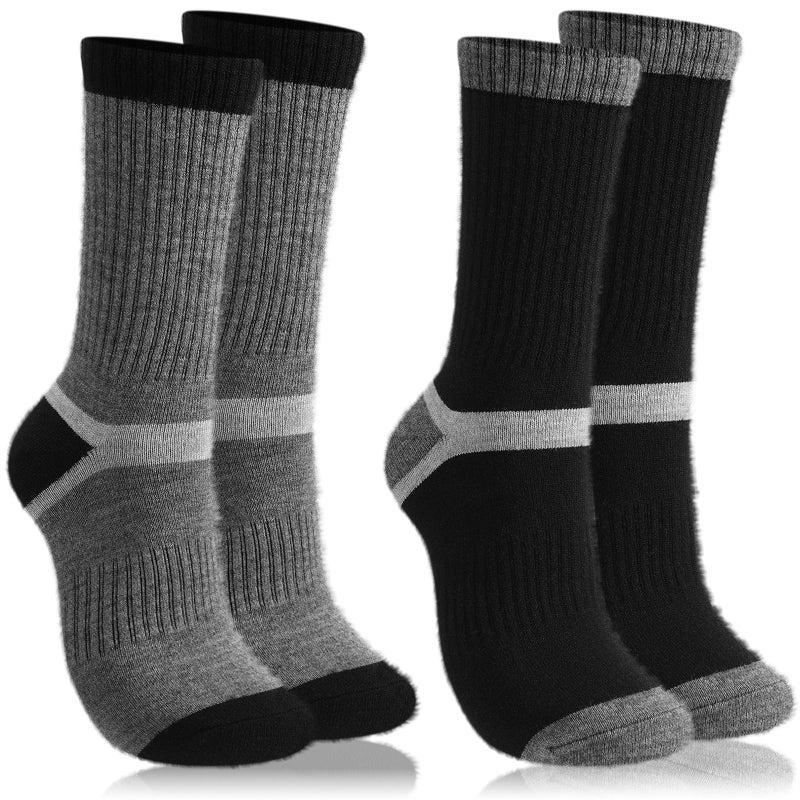 Cutecrop 2 Pairs Alpaca Wool Hiking Socks for Men Women Alpaca Wool Blend Thick Thermal Winter Crew Boot Socks(Dark Gray and Black,8-10) - Image 1