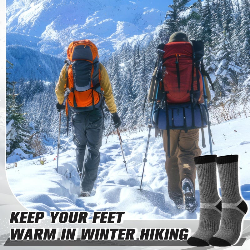 Cutecrop 2 Pairs Alpaca Wool Hiking Socks for Men Women Alpaca Wool Blend Thick Thermal Winter Crew Boot Socks(Dark Gray and Black,8-10) - Image 5