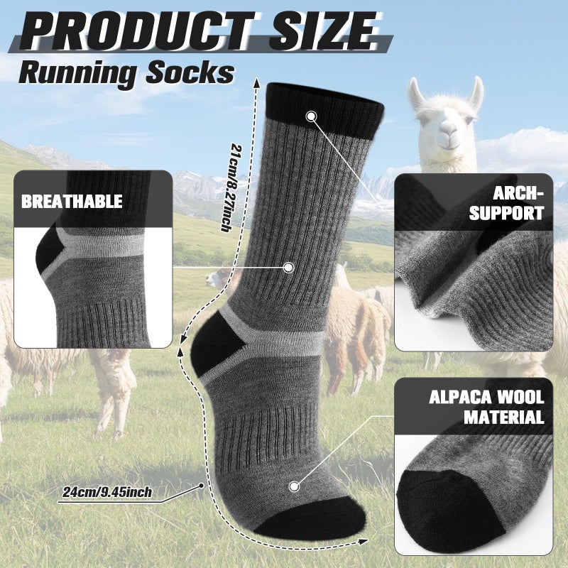 Cutecrop 2 Pairs Alpaca Wool Hiking Socks for Men Women Alpaca Wool Blend Thick Thermal Winter Crew Boot Socks(Dark Gray and Black,8-10) - Image 4