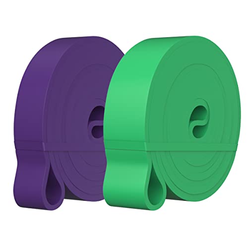 ELKO Heavy Resistance Bands, Pull up Resist Bands for Workout, Chin Ups, Pull Ups, Stretching, Weight Loss, & Powerlifting for Men & Women (Purple & Green) - Image 1