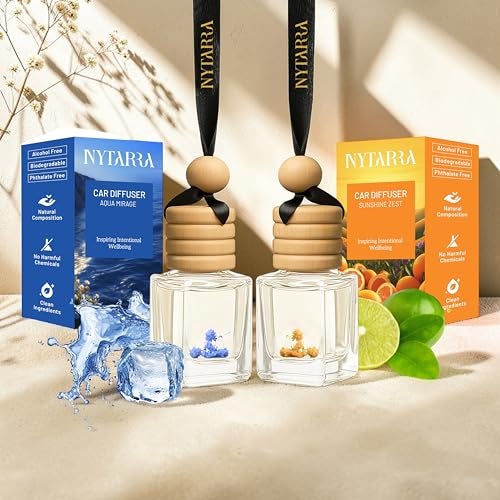 Nytarra Car Perfumes Luxury Combo – Aqua Mirage & Sunshine Zest No-Alcohol & Long-Lasting Fragrance Diffuser, Best Car Air Freshener, Premium Car Scent Hanging Pod - Image 1