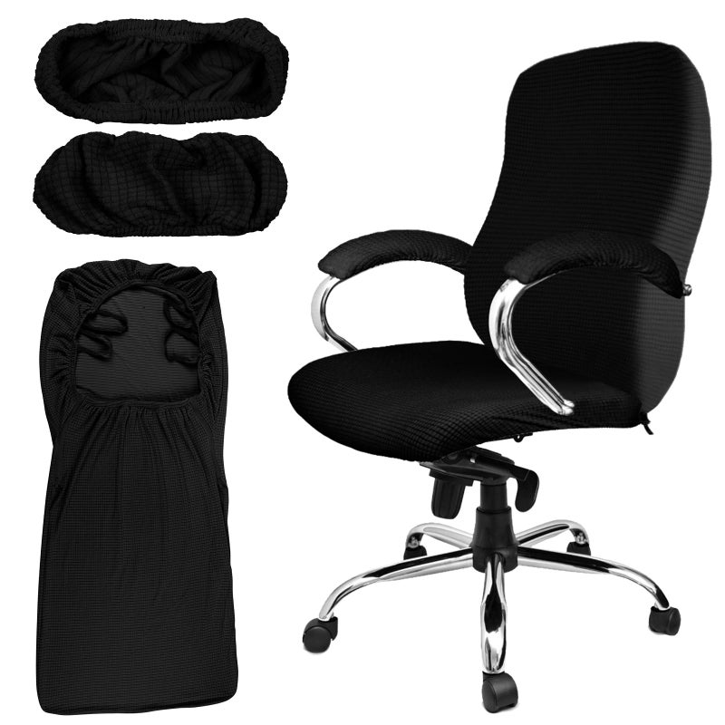 Tatuo 3 Pcs Computer Office Chair Cover Universal Rotating Chair Slipcovers Protector Removable Washable Office Armrest Covers with Zipper for High Back Seat BackrestLWaffleBlack