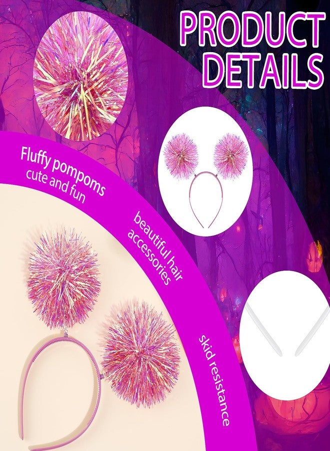 ولهيف طوق رأس مزين بكرات بوم بوم من رقائق معدنية لامعة، طوق رأس أنيق مزين بكرة شعر منفوشة، إكسسوارات شعر تنكرية للنساء والفتيات، مناسب لحفلات الكريسماس وأعياد الميلاد. - Image 2