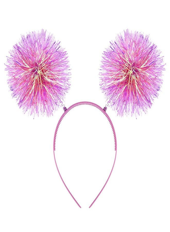 ولهيف طوق رأس مزين بكرات بوم بوم من رقائق معدنية لامعة، طوق رأس أنيق مزين بكرة شعر منفوشة، إكسسوارات شعر تنكرية للنساء والفتيات، مناسب لحفلات الكريسماس وأعياد الميلاد. - Image 1