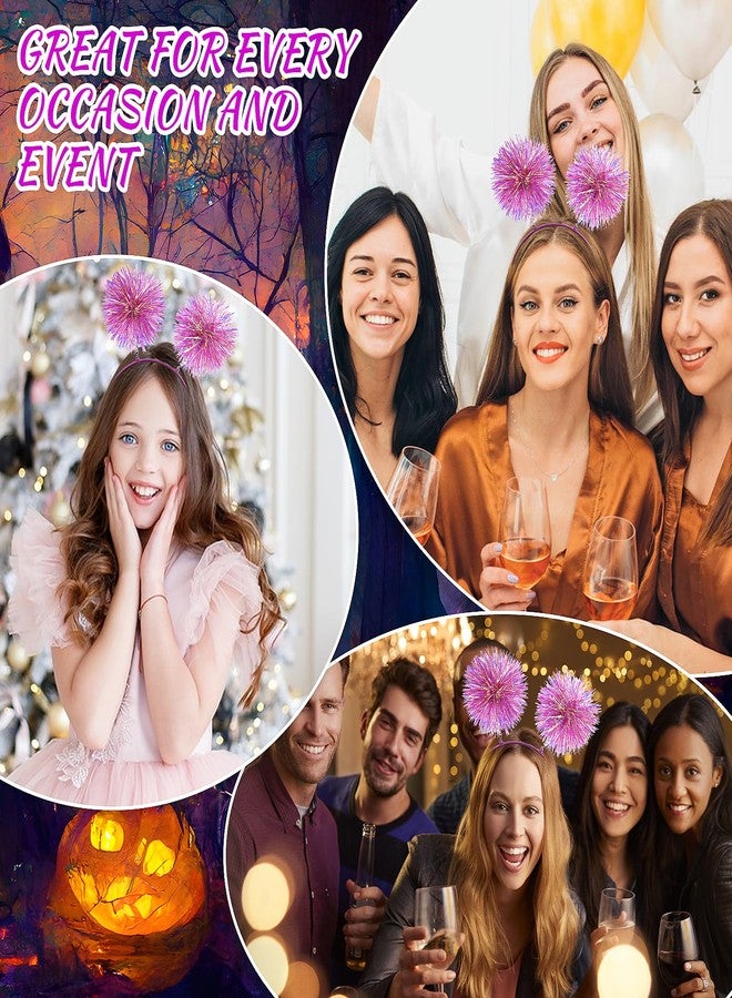 ولهيف طوق رأس مزين بكرات بوم بوم من رقائق معدنية لامعة، طوق رأس أنيق مزين بكرة شعر منفوشة، إكسسوارات شعر تنكرية للنساء والفتيات، مناسب لحفلات الكريسماس وأعياد الميلاد. - Image 4