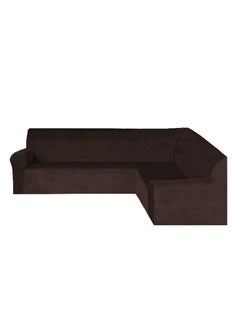 EVORY HOME Sofa Covers L Shape Velvet 6 Meter Slip Resistant and Highly Stretchy Dark Brown  - Image 2