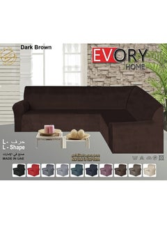 EVORY HOME Sofa Covers L Shape Velvet 6 Meter Slip Resistant and Highly Stretchy Dark Brown  - Image 1