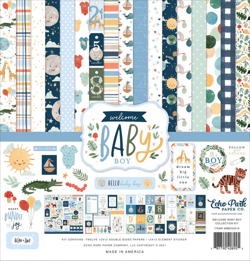 Echo Park Paper Company Welcome Baby Boy Collection Kit Paper 12x12Inch - Image 2