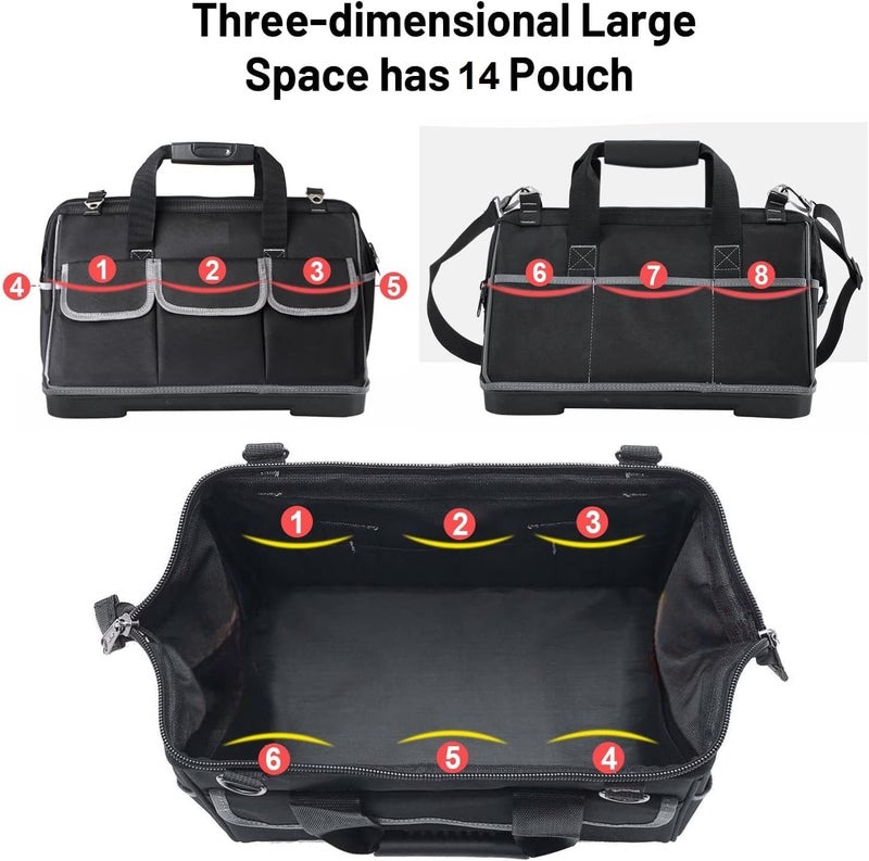 Divik Divik Electricians Technicians Mechanics 17 Tool Bag Waterproof Oxford Cloth Tools Bag with Plastic Base Tote Bag Travel Tool Bag with Multi Pocket Tool Storage Bag Tool Organizer Bag 1Pcs  - Image 2