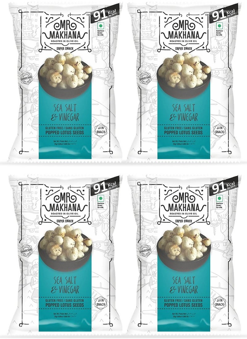 Mr Makhana Sea Salt Vinegar Popped Lotus Seeds 25 Gram Pack of 4  - Image 1