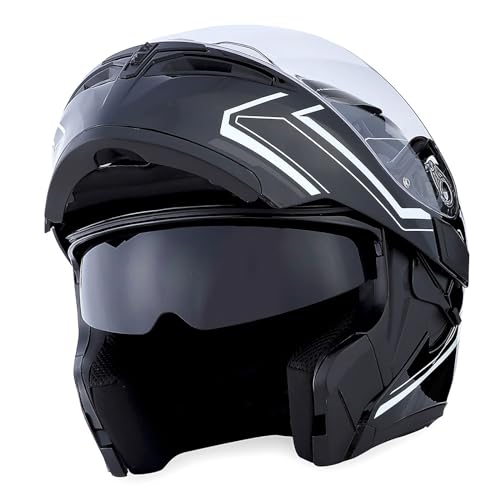 1Storm خوذة دراجة نارية 1Storm مودولار كاملة الوجه قابلة للرفع مع درع مزدوج للحماية من الشمس: HB89 سهم أبيض - Image 3