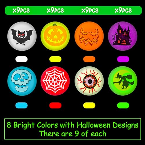 MGparty Halloween Toys Bulk 72 PCS Glow in The Dark Bouncy Balls 18 Designs Bouncing Balls Halloween Party Favors for Kids Halloween Game Supplies Trick or Treating Goodies - Image 5