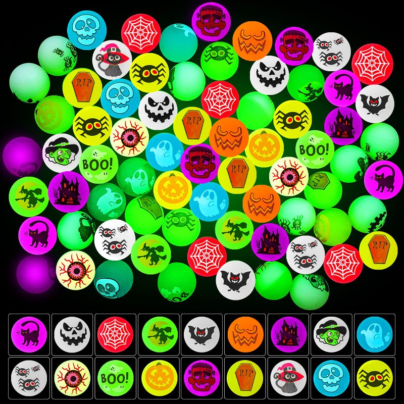 MGparty Halloween Toys Bulk 72 PCS Glow in The Dark Bouncy Balls 18 Designs Bouncing Balls Halloween Party Favors for Kids Halloween Game Supplies Trick or Treating Goodies - Image 4