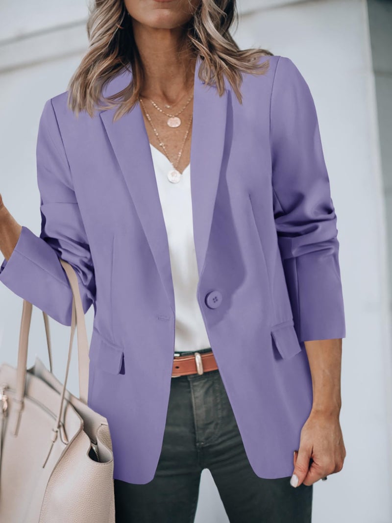 Cicy Bell Womens Casual Blazers Open Front Long Sleeve Work Office Suit Jackets Blazer Blue Purple - Image 4