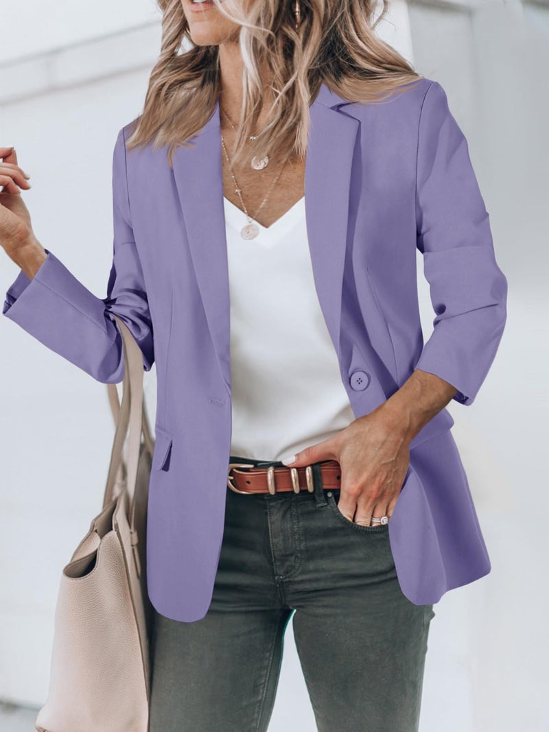 Cicy Bell Womens Casual Blazers Open Front Long Sleeve Work Office Suit Jackets Blazer Blue Purple - Image 2