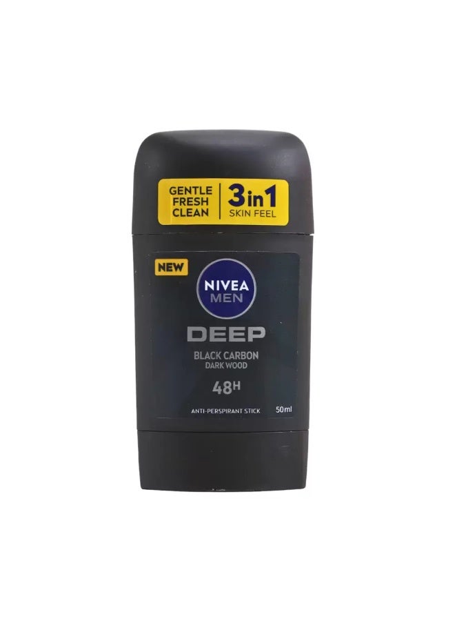 Nivea Men Deep Black Carbon Dark Wood Anti-Perspirant Stick- 50ml - Image 1