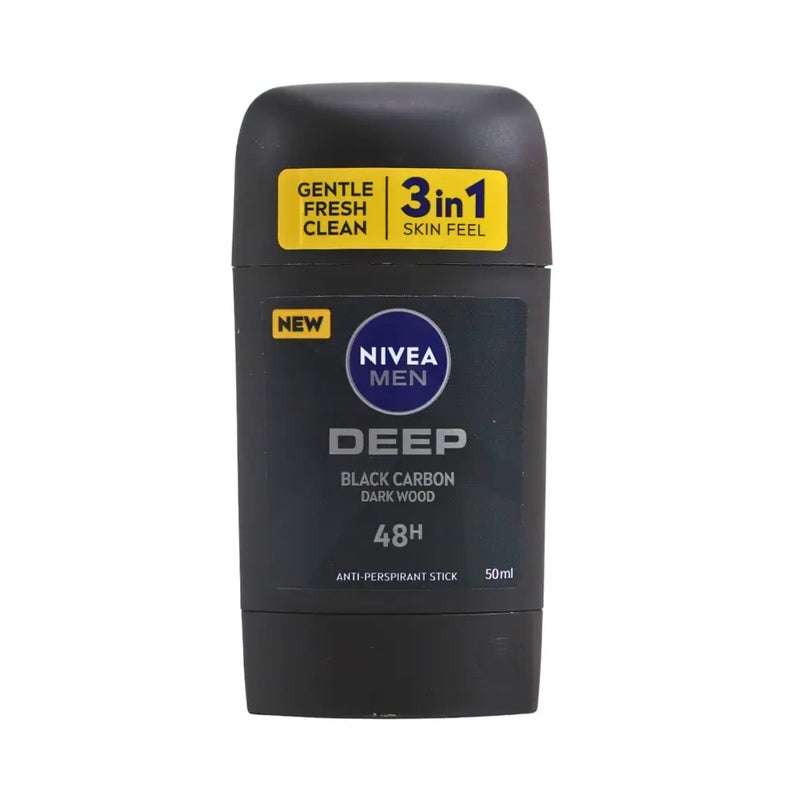 Nivea Men Deep Black Carbon Dark Wood Anti-Perspirant Stick- 50ml - Image 1