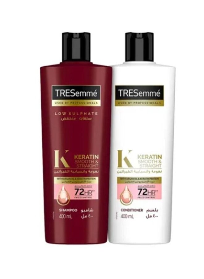 Tresemme Keratin Smooth & Smooth Shampoo & Conditioner Set with Argan Oil Controls volatility for up to 72 hours Multi Color 400ml  - Image 1