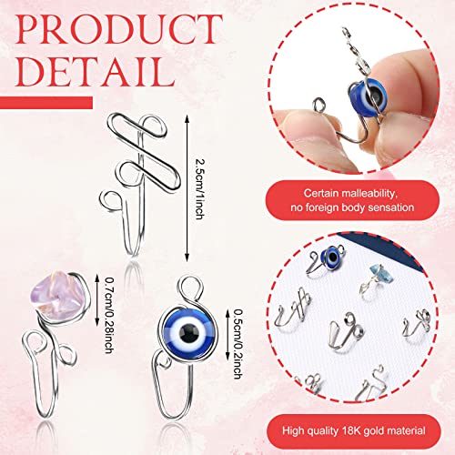 Jadive 24 Pcs Fake Nose Ring for Women Men African Nose Cuff Stainless Steel Non Piercing Evil Eye Faux Clip on Septum Ring Jewelry Gift for Birthday(Silver) - Image 2