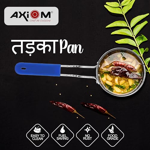 AXIOM TADKA PAN Stainless Steel Large with Soft Silicon Handle ; Unbreakable Heavy Gauge & Long Grip. Professional vagariya/popu Pans for Spice Seasoning, Frying, Heating, Roasting 12 cm, 300 ml - Image 5