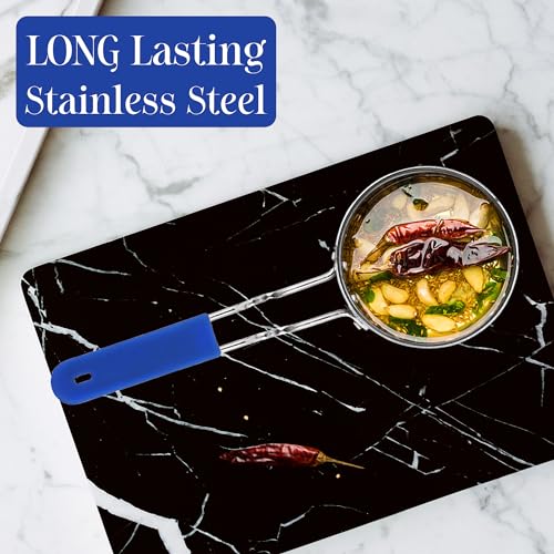 AXIOM TADKA PAN Stainless Steel Large with Soft Silicon Handle ; Unbreakable Heavy Gauge & Long Grip. Professional vagariya/popu Pans for Spice Seasoning, Frying, Heating, Roasting 12 cm, 300 ml - Image 2