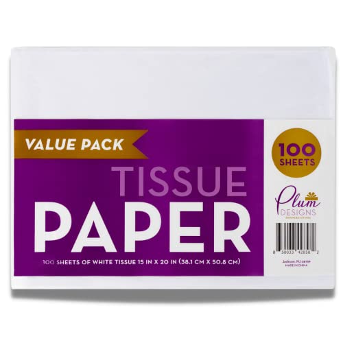 Plum Designs White Tissue Paper for Gift Bags – 100 Sheets Mothers Day Wrapping Paper for Packaging and Crafts – Premium 15 x 20 Inch Tissue Pack for Shipping, Gifts, or Decorations - Image 1