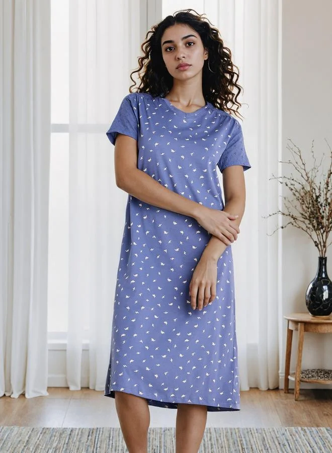 سبلاش فيڤ Schiffli Embroidered V-neck Cotton Night Dress