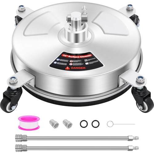 Dalmbox 14 Pressure Washer Surface Cleaner with 4 Wheels 14 Quick Plug Stainless Steel Housing 4000 PSI Pressure Washer Surface Cleaner Attachment for Patio Courtyard Concrete Sidewalks - Image 1