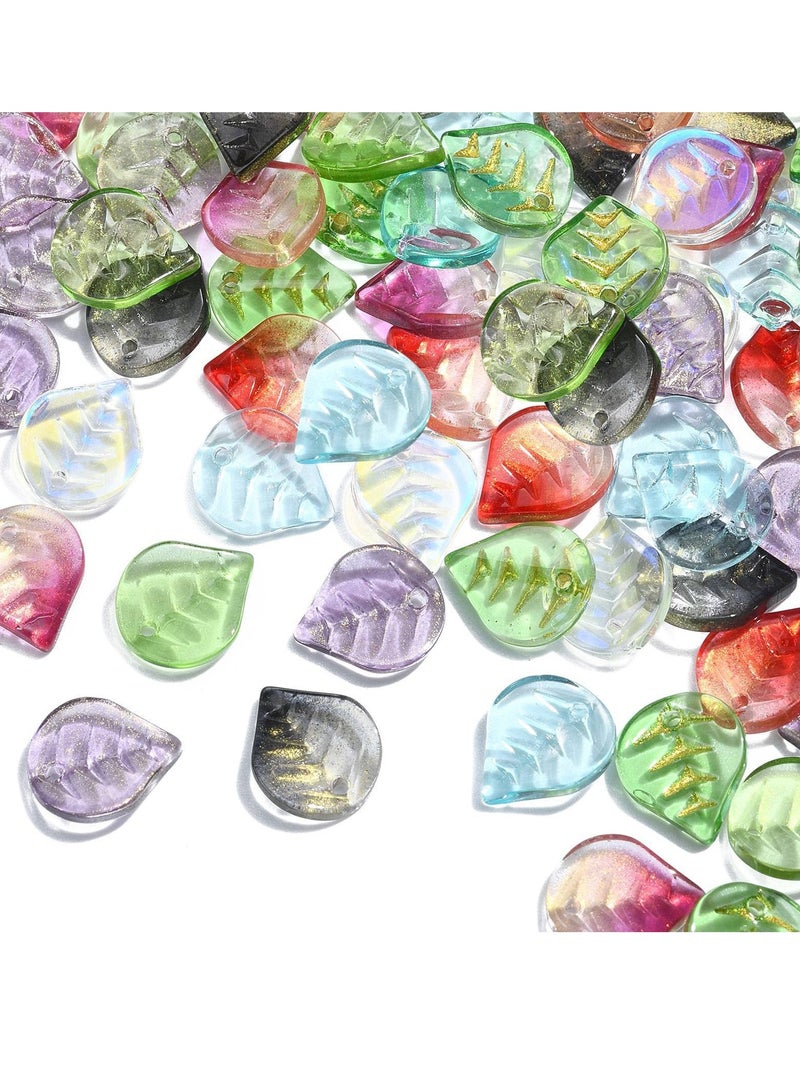 Excefore 100 Pcs Glass Crystal Charms Glitter Mini Plant Leaf Charm for Jewelry Making DIY Accessories - Image 1