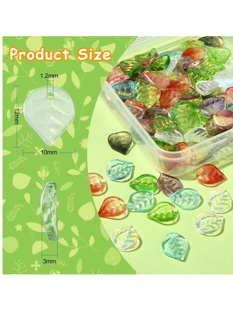 Excefore 100 Pcs Glass Crystal Charms Glitter Mini Plant Leaf Charm for Jewelry Making DIY Accessories - Image 4