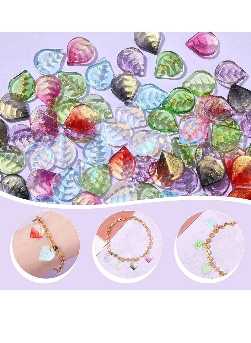 Excefore 100 Pcs Glass Crystal Charms Glitter Mini Plant Leaf Charm for Jewelry Making DIY Accessories - Image 3