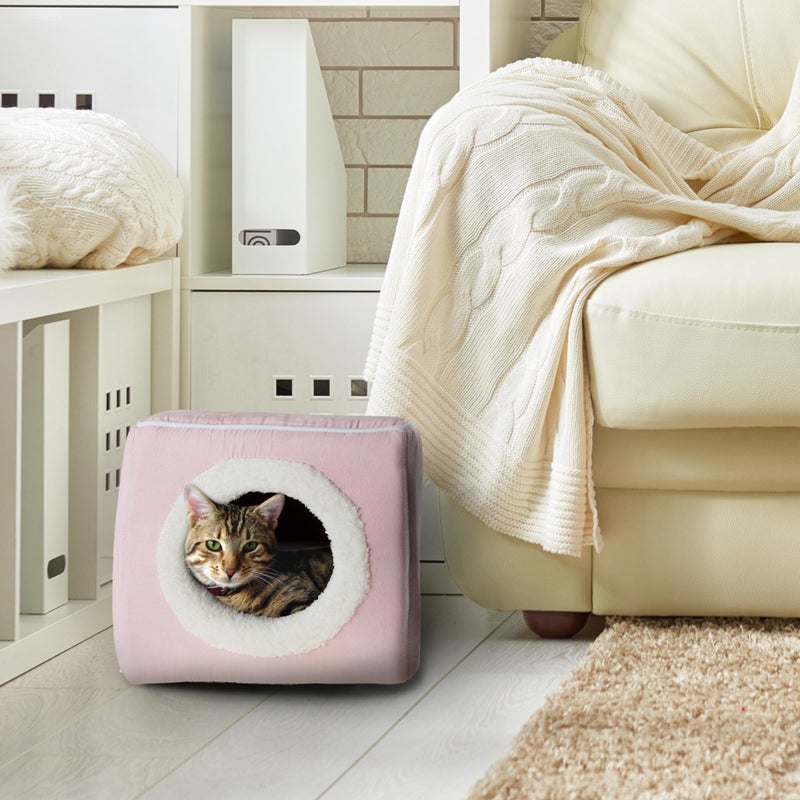 PETMAKER Cat House - Indoor Bed with Removable Foam Cushion - Cat Cave for Puppies, Rabbits, Guinea Pigs, Hedgehogs, and Other Small Animals by PETMAKER (Pink) - Image 2