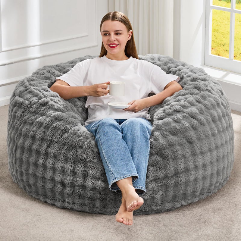 Hobestluk Bean Bag Chairs Beanbag Chair with Filler Adult Bean Bags with Fluffy & Machine Washable Cover, Giant Bean Bag Chairs for Aduts (Grey, 3FT-36" x 36" x 22") - Image 1