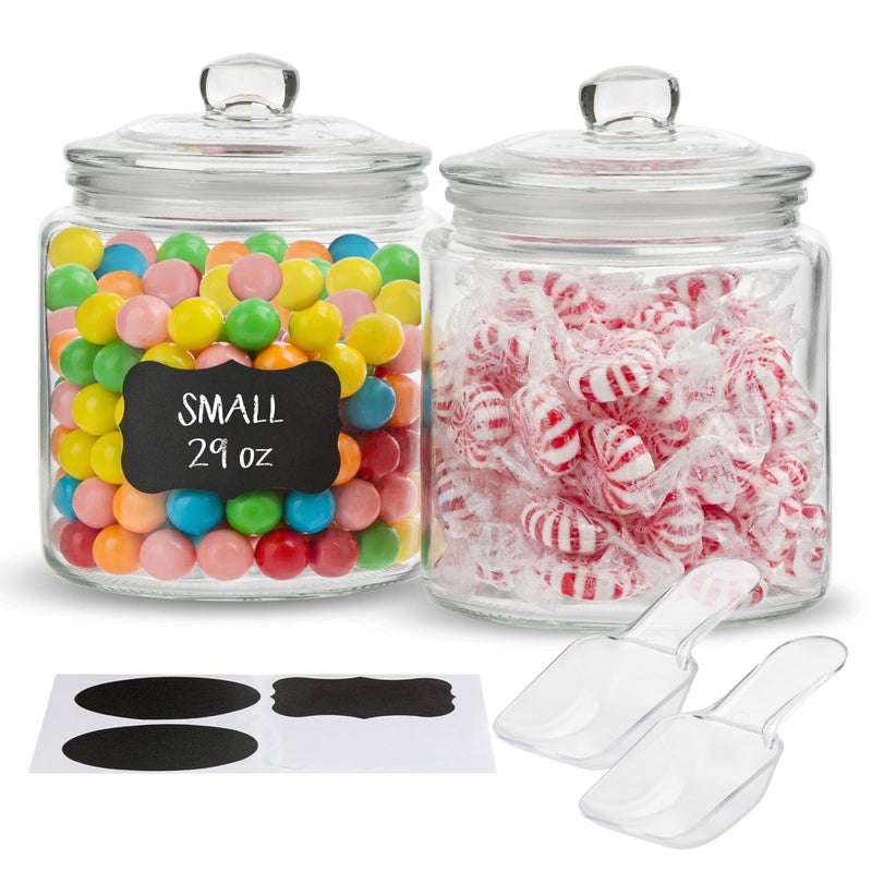 KooK Glass Storage Jars with Lids - 29oz (Set of 2), Kitchen Canisters for Sugar, Cookies, Cotton Balls, Glass Containers with Chalkboard Labels and Airtight Lid - Image 1