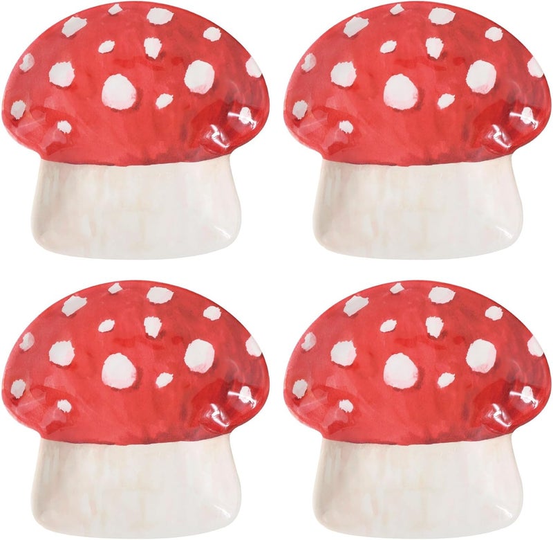 UPware Mushroom Shaped Melamine Dessert Plates Small Serving Plates for Appetizer Snacks and Side Dishes Beige and Green 6 Inch Set of 4 - Image 1