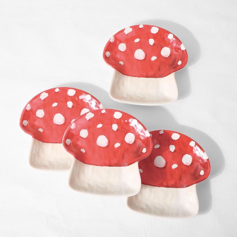 UPware Mushroom Shaped Melamine Dessert Plates Small Serving Plates for Appetizer Snacks and Side Dishes Beige and Green 6 Inch Set of 4 - Image 2