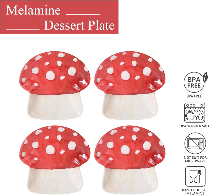 UPware Mushroom Shaped Melamine Dessert Plates Small Serving Plates for Appetizer Snacks and Side Dishes Beige and Green 6 Inch Set of 4 - Image 3