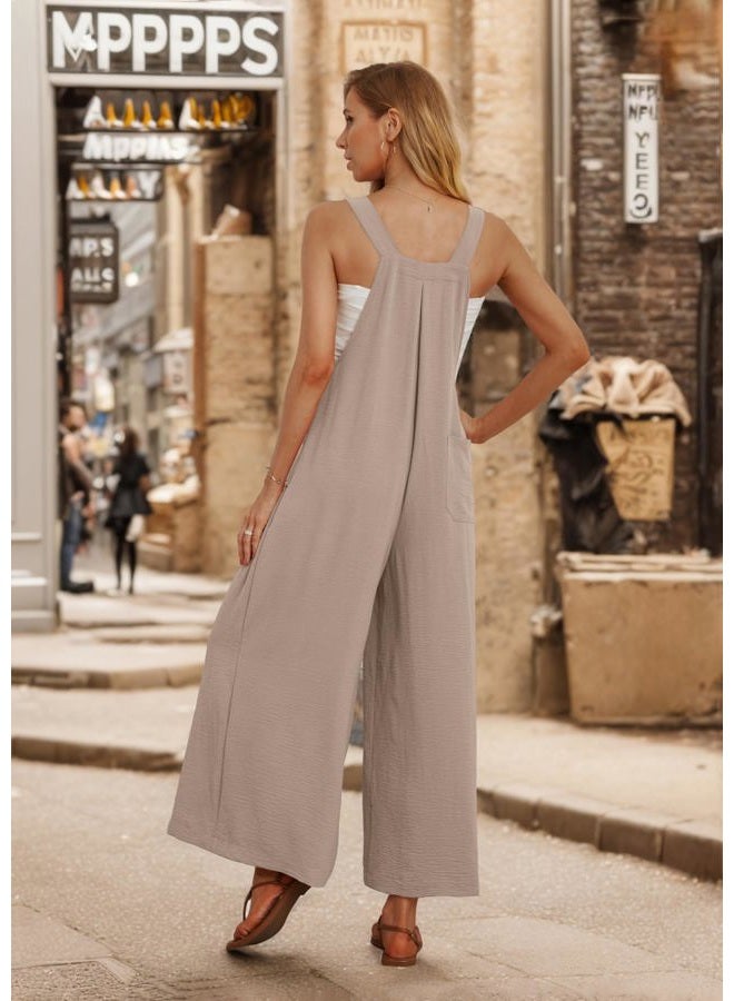 IWOLLENCE Women's Wide Leg Overalls Jumpsuit with Pockets Casual Loose Sleeveless Adjustable Straps Outfits Bib XX-Large - Image 3