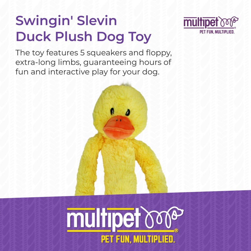 Multipet Swingin' Slevin Duck Dog Plush Toy - Squeaky Dog Toy for All Dogs - Extra Soft Plush - Stuffed Animal for Cuddling & Playing - Cute Dog Pet Toy (27â€, Yellow, 5 Squeakers) - Image 2