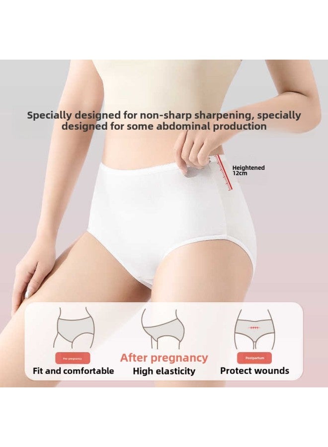 Buddy High Disposable Underwear Women's High Waist Pregnant Women's Pure Cotton Sterilized Plus Size Day Throwing Shorts After Caesarean Section-Color:High Waist Triangle White 4 Pack-Size:XL（55-65kg）  - Image 3