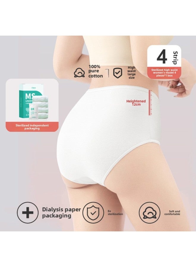 Buddy High Disposable Underwear Women's High Waist Pregnant Women's Pure Cotton Sterilized Plus Size Day Throwing Shorts After Caesarean Section-Color:High Waist Triangle White 4 Pack-Size:XL（55-65kg）  - Image 1