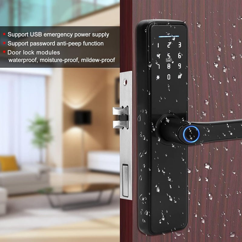 كلاراكو قفل باب مضاد للسرقة 4 في 1 للأمن المنزلي، قفل باب ببصمة الإصبع، كلمة مرور بطاقة بصمة الإصبع، مفتاح ميكانيكي، قفل باب إلكتروني بدون مفتاح - Image 4